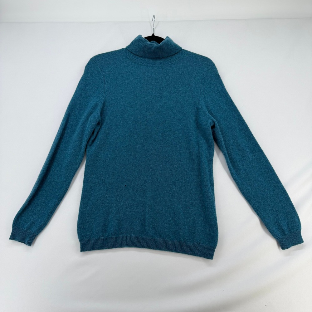 Charter Club Luxury Cashmere Turtleneck Sweater Womens Medium Teal Blue FA19
